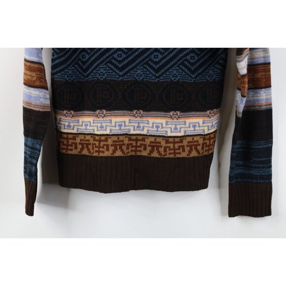 Vintage 70s Streetwear Womens XS Knit Fair Isle Crewneck Sweater Earth Tone - Picture 3 of 12